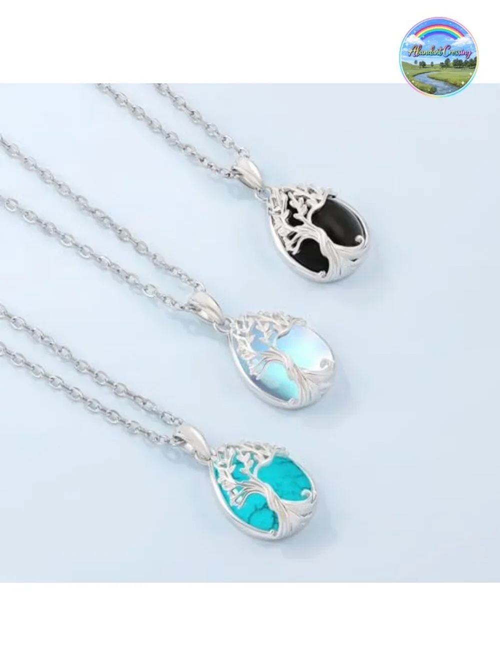Sterling Silver Tree of Life Pendant Necklace with Moonstone, Hypoallergenic